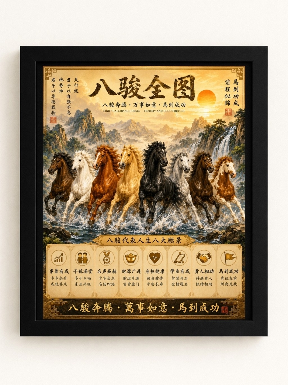 8x10 Framed Eight Galloping Horses A.I. Art Print
